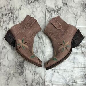 Miss Macie Ladies Pedal Pusher Booties Leather Ankle Boots floral embroidered 9